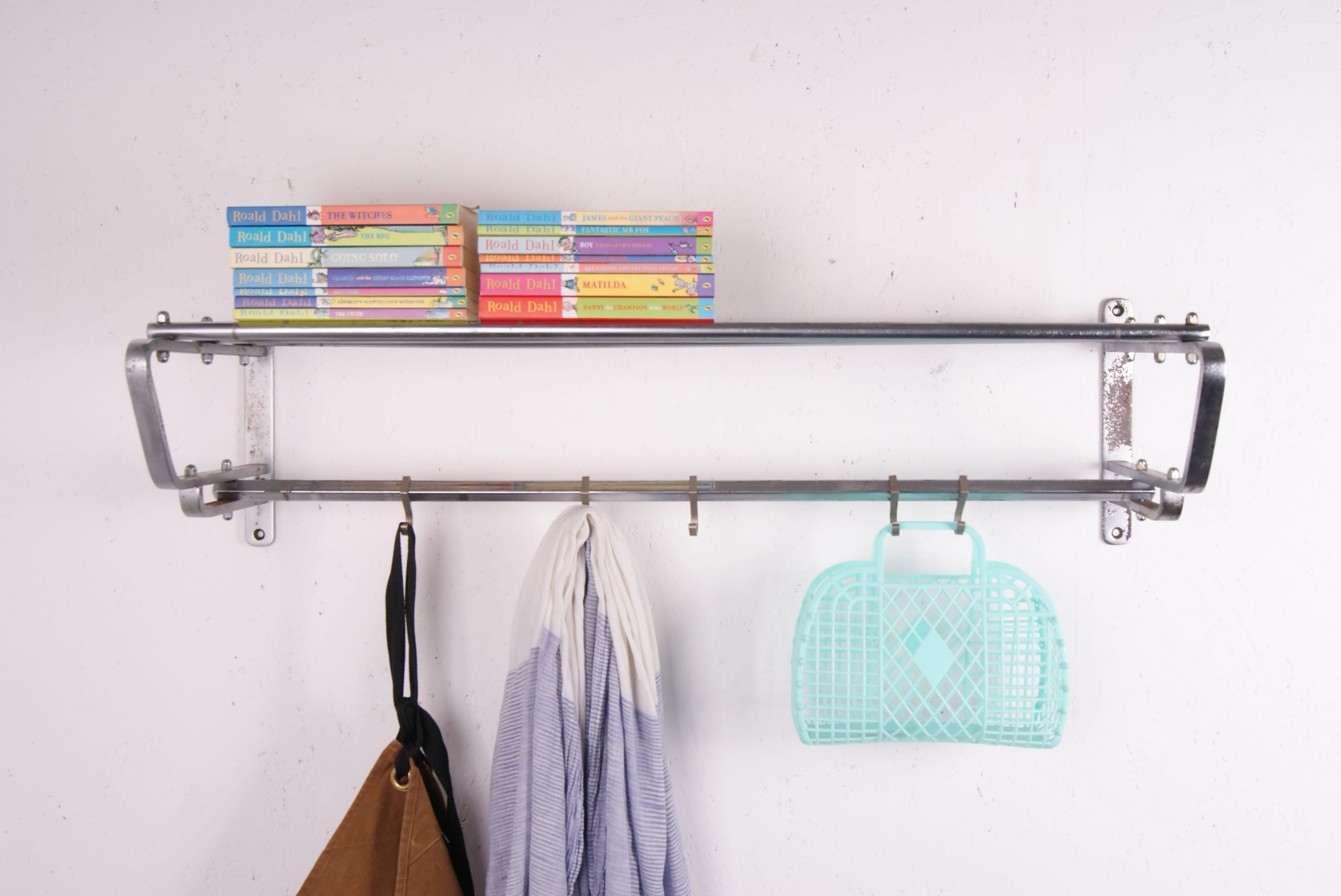 Children's Large Metal Shelving Rack with Hooks