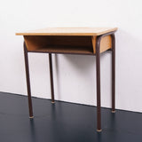 Children's Large Vintage Brown Metal Legged Desk with Shelf