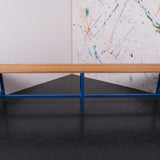 Children's Long French Wooden Bench with Blue Metal Frame