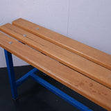 Children's Long French Wooden Bench with Blue Metal Frame