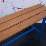 Children's Long French Wooden Bench with Blue Metal Frame