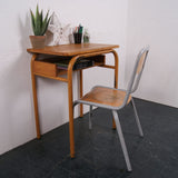 Children's French Orange Metal Legged Desk with Shelf