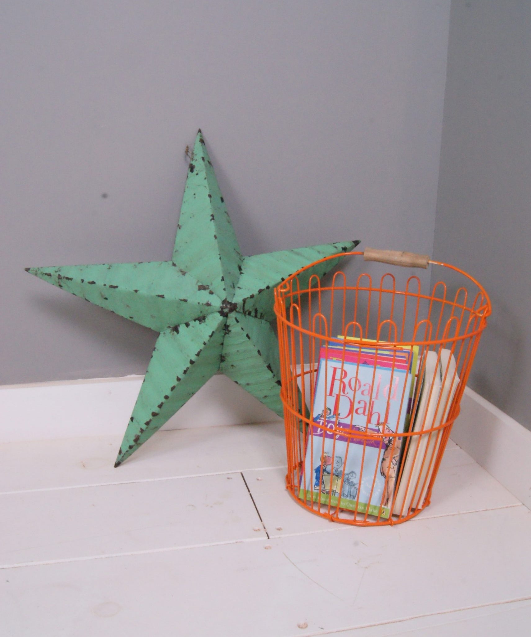 Children's Orange Wire Storage Basket with Handle