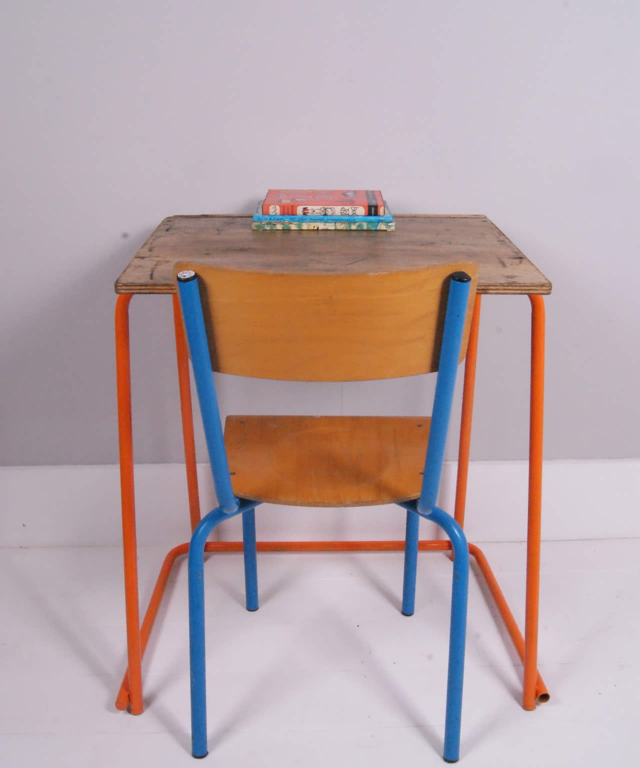 Children's Vintage School Exam Desk with Orange Metal Legs