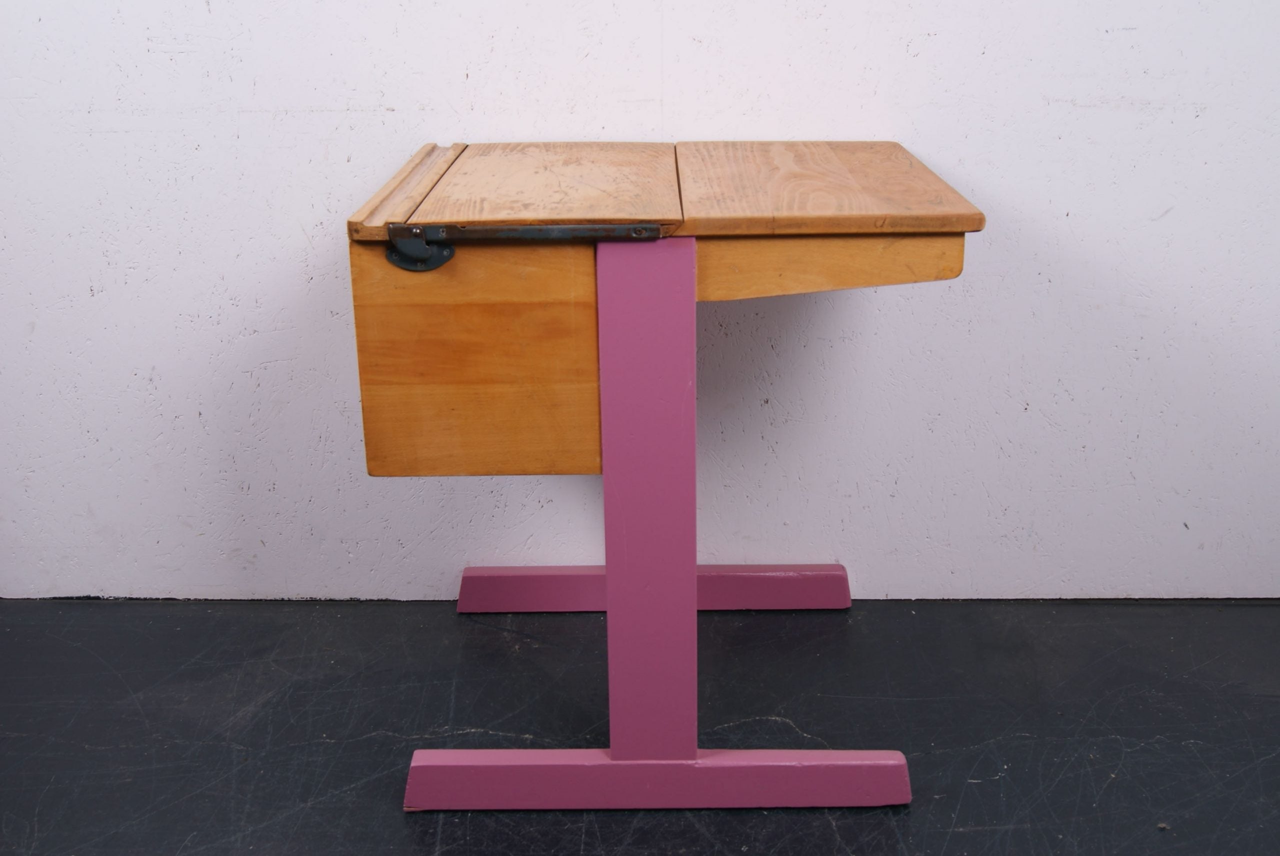 Children's Esavian Wooden Single Desk with Pink Legs and Half Lift up Lid