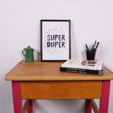 Children's Wooden School Desk with Pink Hinges and Legs