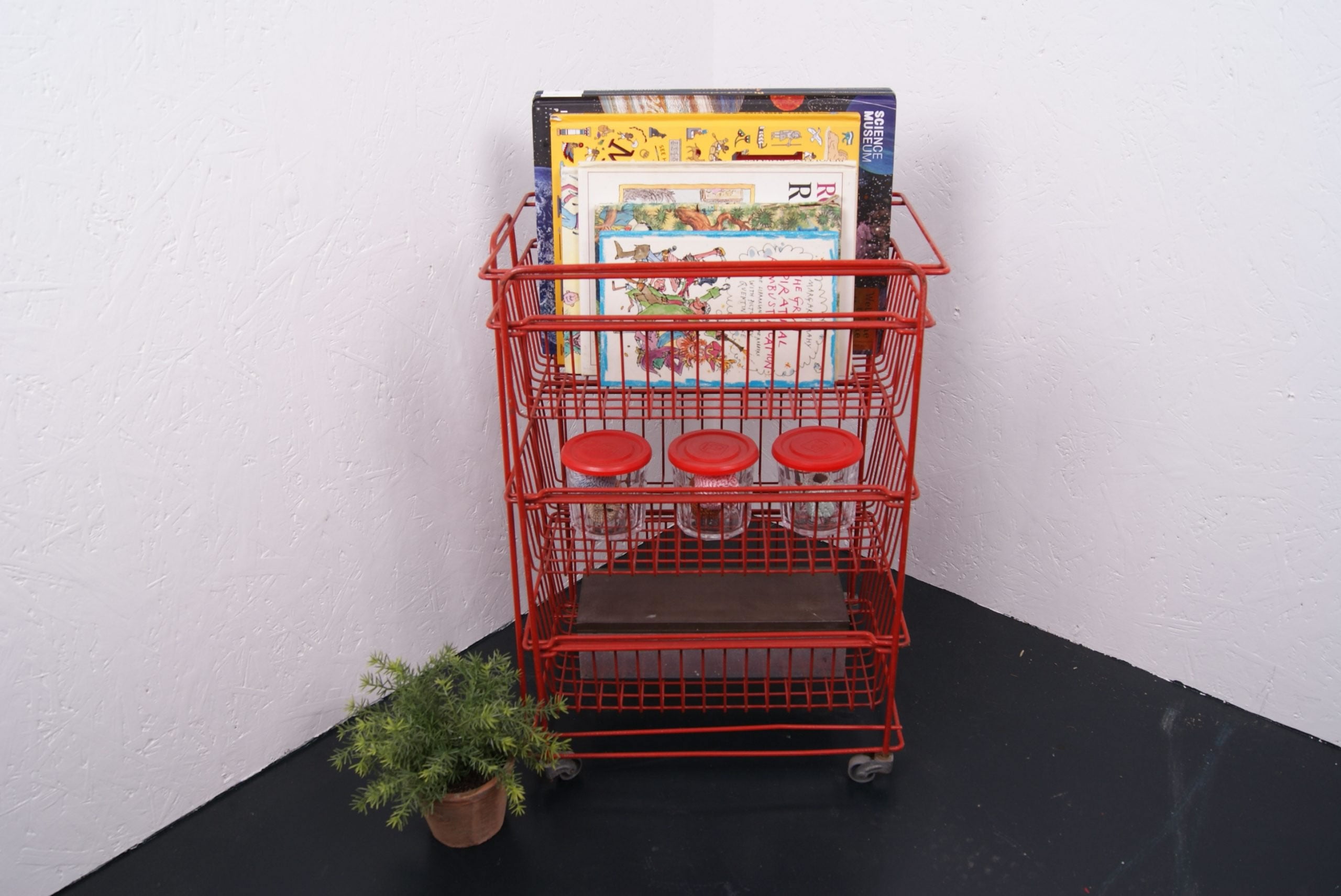 Children's Red Storage Basket Unit on Wheels