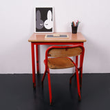 Children's French Red Metal Legged Table and Chair Set