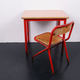 Children's French Red Metal Legged Table and Chair Set
