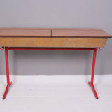 Children's Vintage Double School Desk with Red Metal Legs