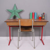 Children's Vintage Double School Desk with Red Metal Legs