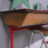 Children's Vintage Double School Desk with Red Metal Legs