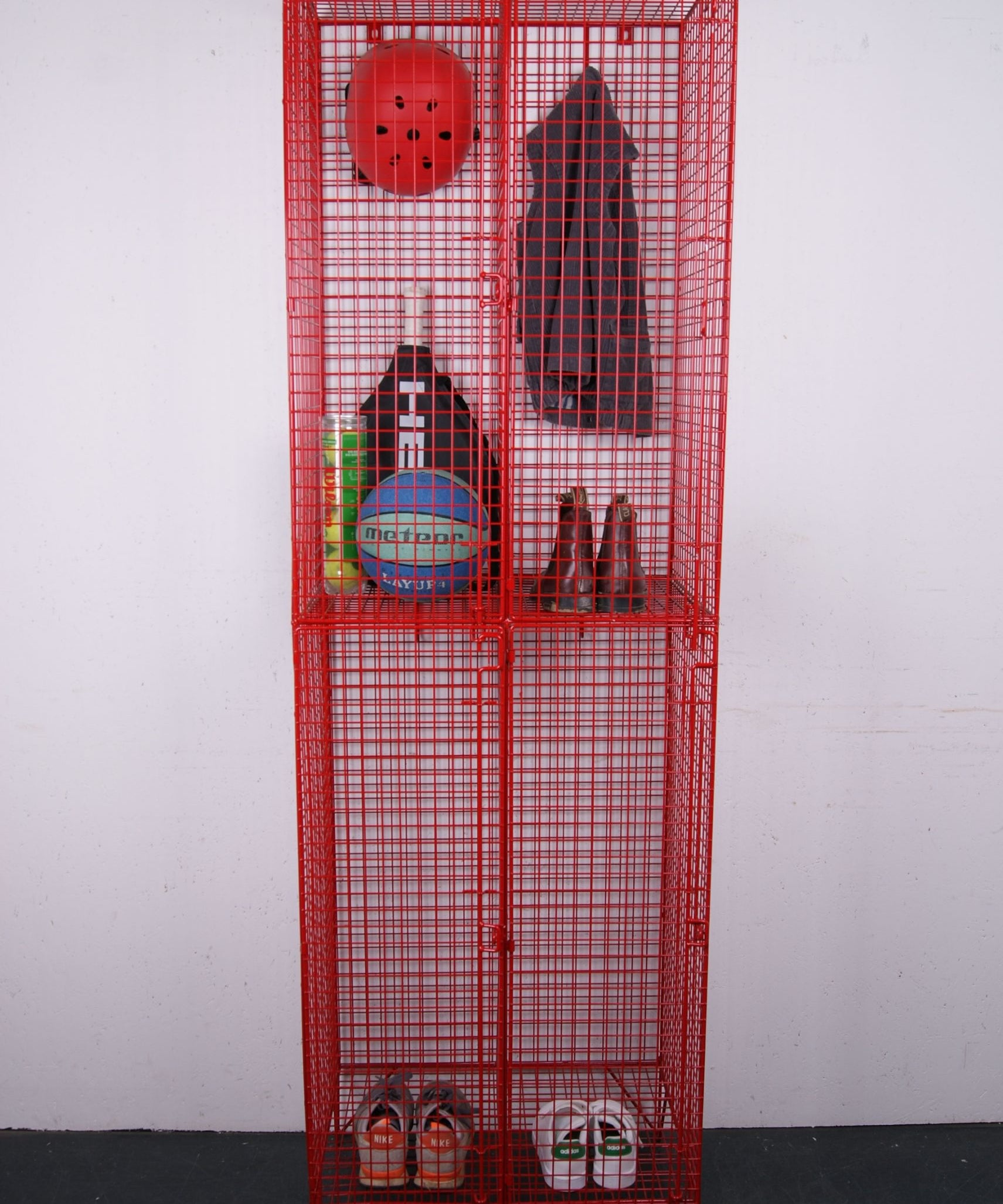 Children's Red Double Metal Locker with Four Compartments