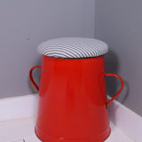 Children's Red Enamel Pot Seat with Blue Ticking Lift off Lid