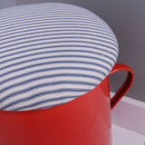 Children's Red Enamel Pot Seat with Blue Ticking Lift off Lid