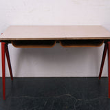 Children's Red Compass Legged Esavian Desk with Pocket Shelves