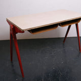 Children's Red Compass Legged Esavian Desk with Pocket Shelves