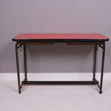 Children's Vintage French Metal Legged Double Desk with Red Top, Footrest and Storage Drawers