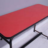 Children's Vintage French Metal Legged Double Desk with Red Top, Footrest and Storage Drawers