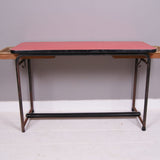 Children's Vintage French Metal Legged Double Desk with Red Top, Footrest and Storage Drawers