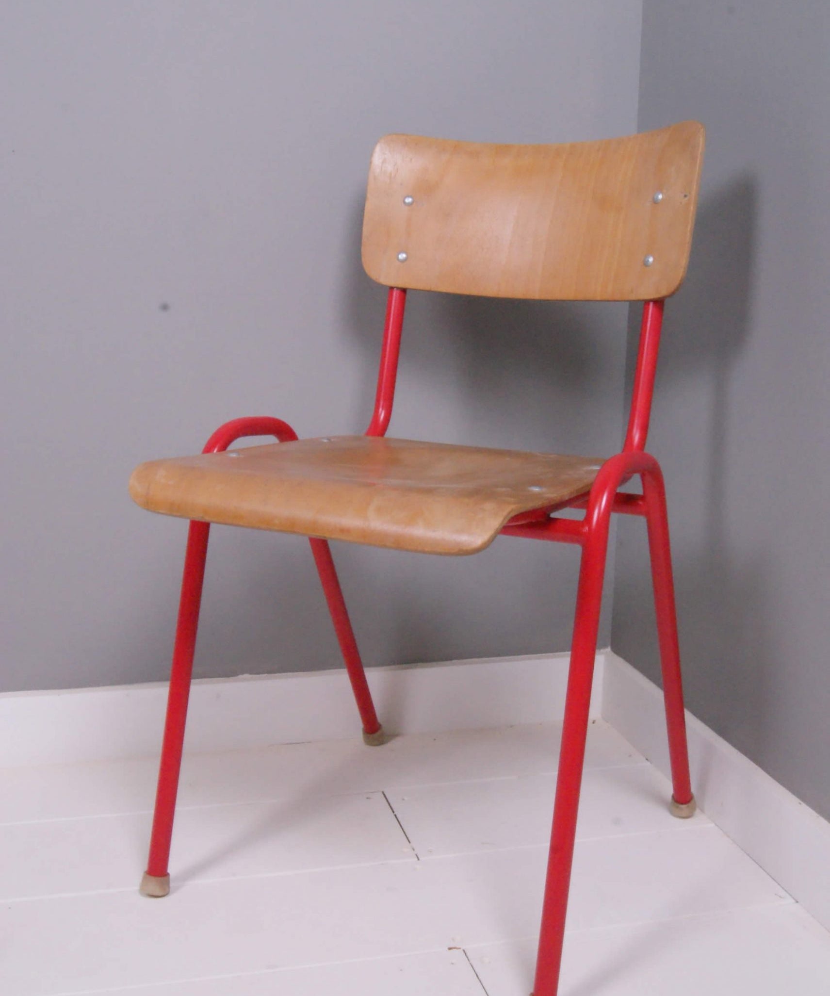 Children's Vintage Red Metal Legged Chair