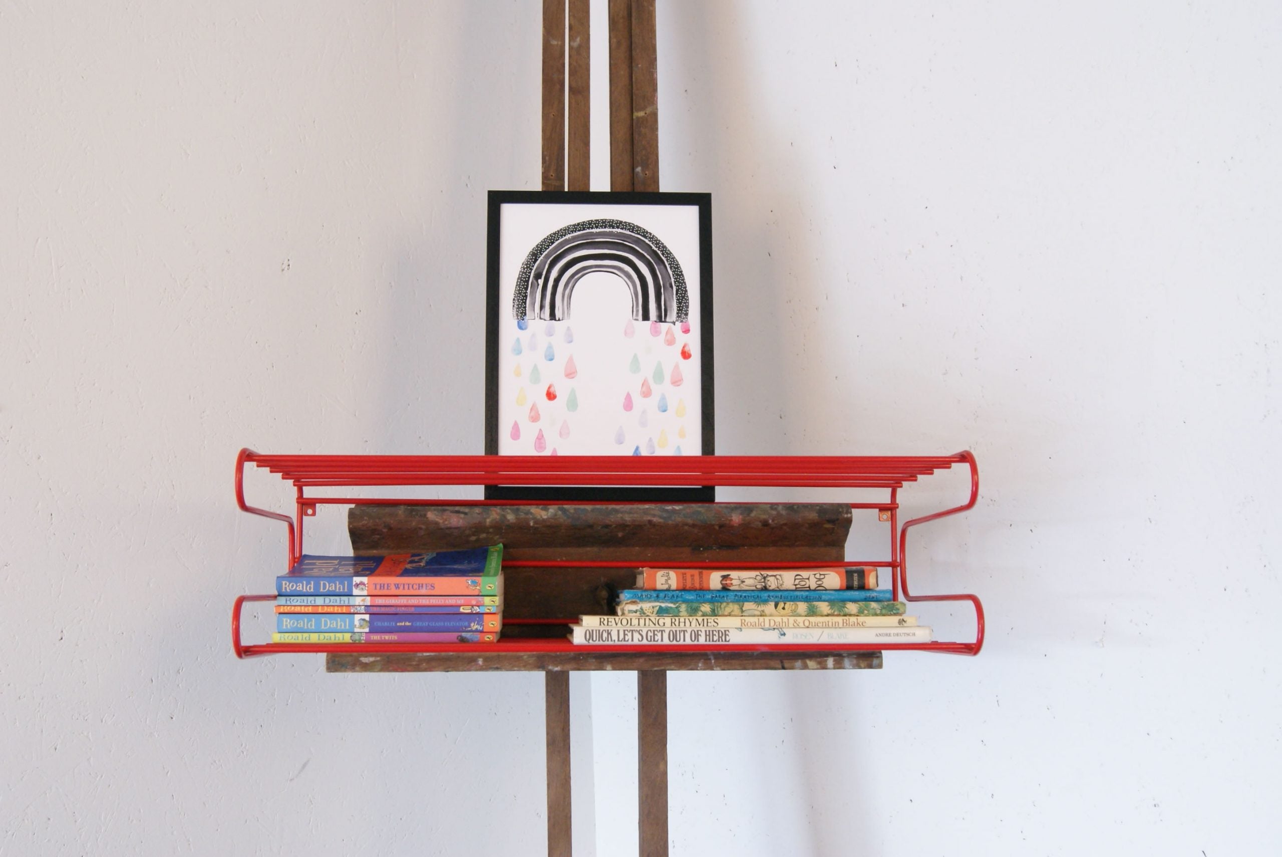 Children's Red Metal Shelving Unit