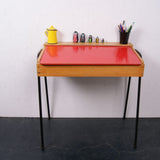 Children's Single School Desk with Red Lift up Lid and Chalkboard