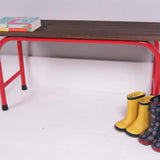 Children's Vintage Gym Bench with Red Metal Legs and Wooden Top