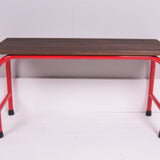 Children's Vintage Gym Bench with Red Metal Legs and Wooden Top