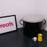 Black Round Maggie with Blue Ticking Removable Seat pad