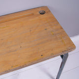 Children's Vintage French school Desk with Metal Frame and Wooden Shelf