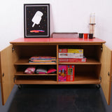 Children's School Wooden Storage Unit on Castors with Red Formica Top