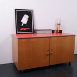Children's School Wooden Storage Unit on Castors with Red Formica Top
