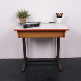 Children's Single desk with Formica Lift up Lid and Red Trim