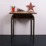 Children's Vintage French Single School Desk with Shelf and Green Metal Legs