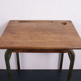Children's Vintage French Single School Desk with Shelf and Green Metal Legs