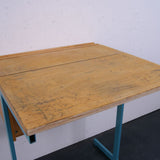 Children's Single School Desk with Turquoise Metal Legs and Storage