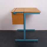 Children's Single School Desk with Turquoise Metal Legs and Storage