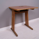 Children's Vintage French Single Wooden School Desk with Shelf