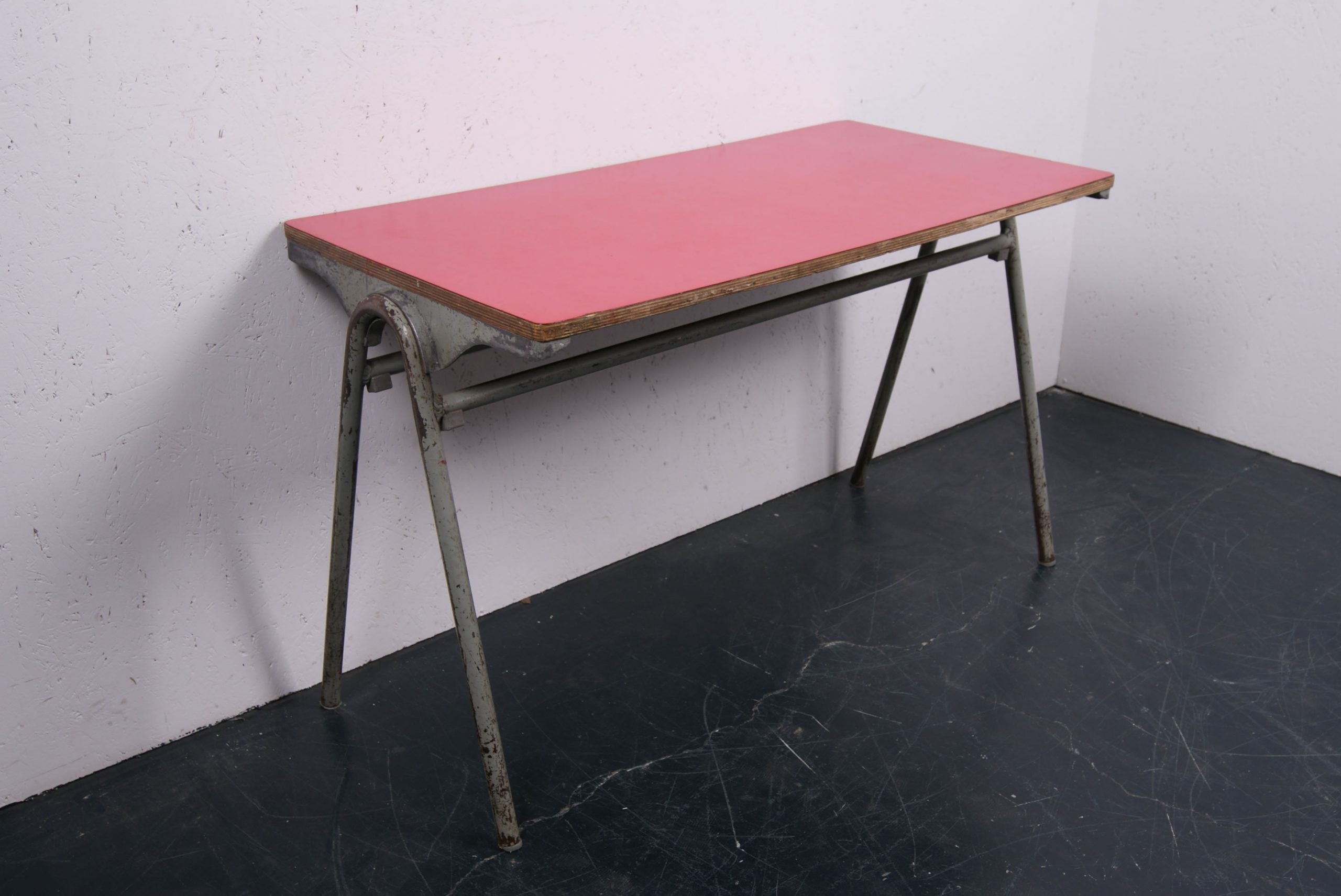 Children's Small Metal Legged Desk with Red Formica Top