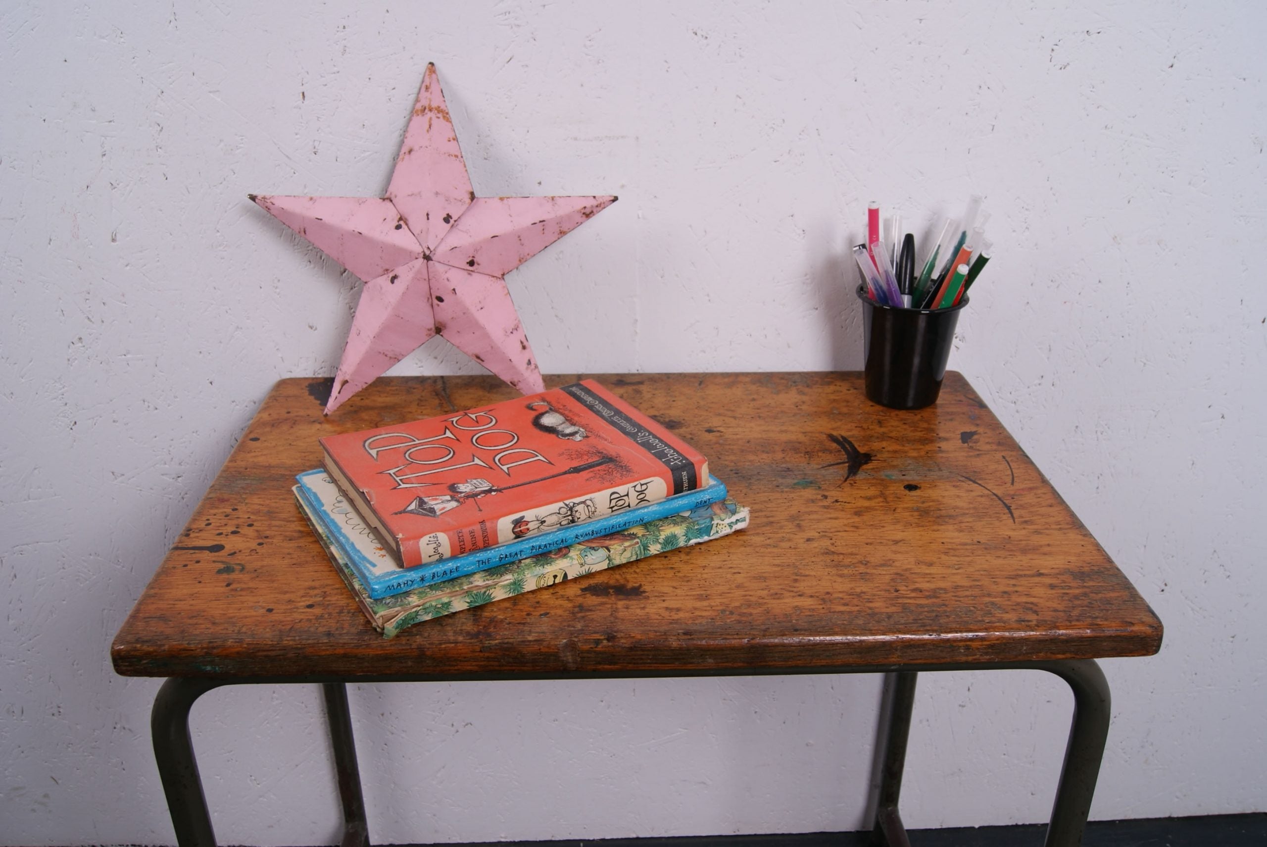Children's Small Table with Tubular Metal Legs and Wooden Top