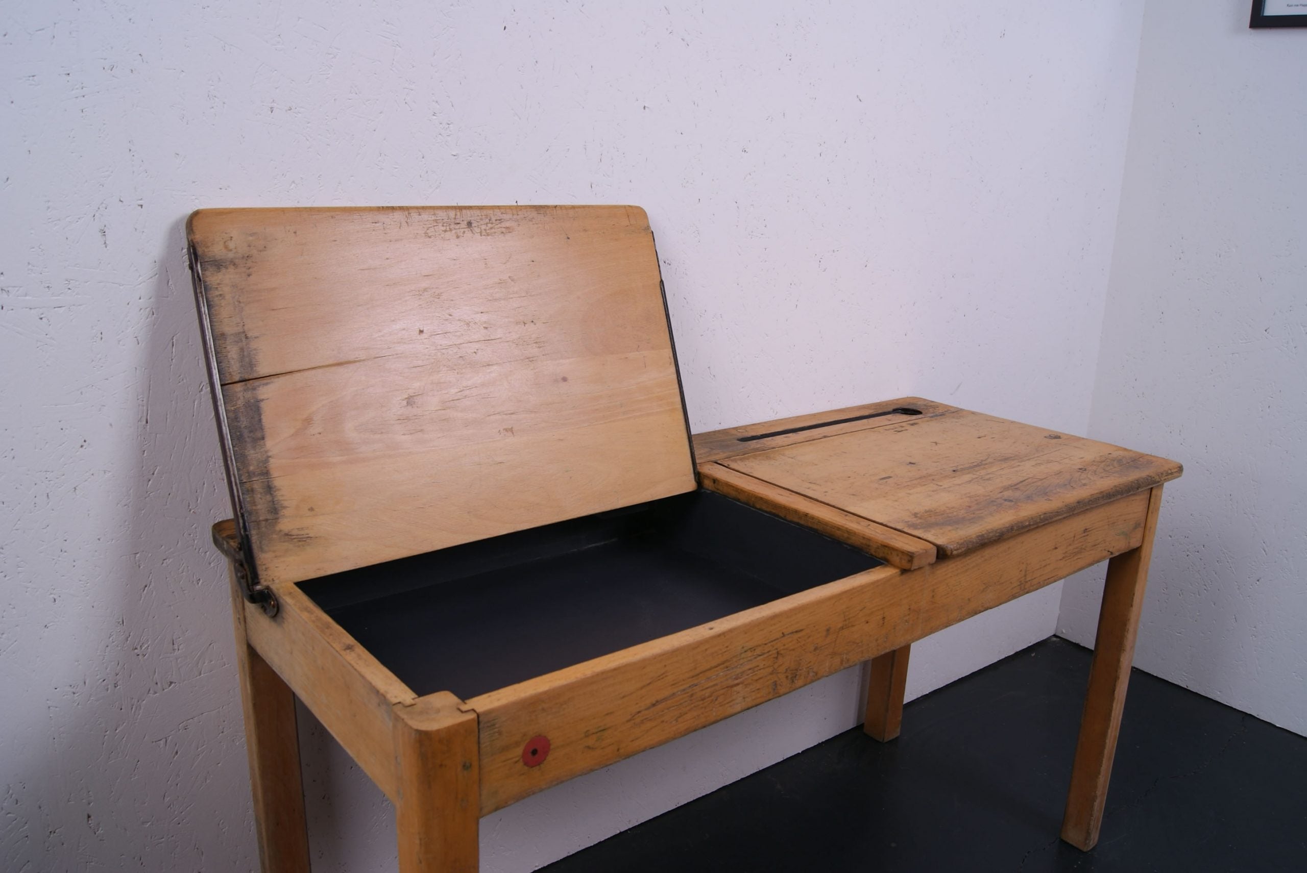 Children's Small Wooden Double Desk with Lift up Lids