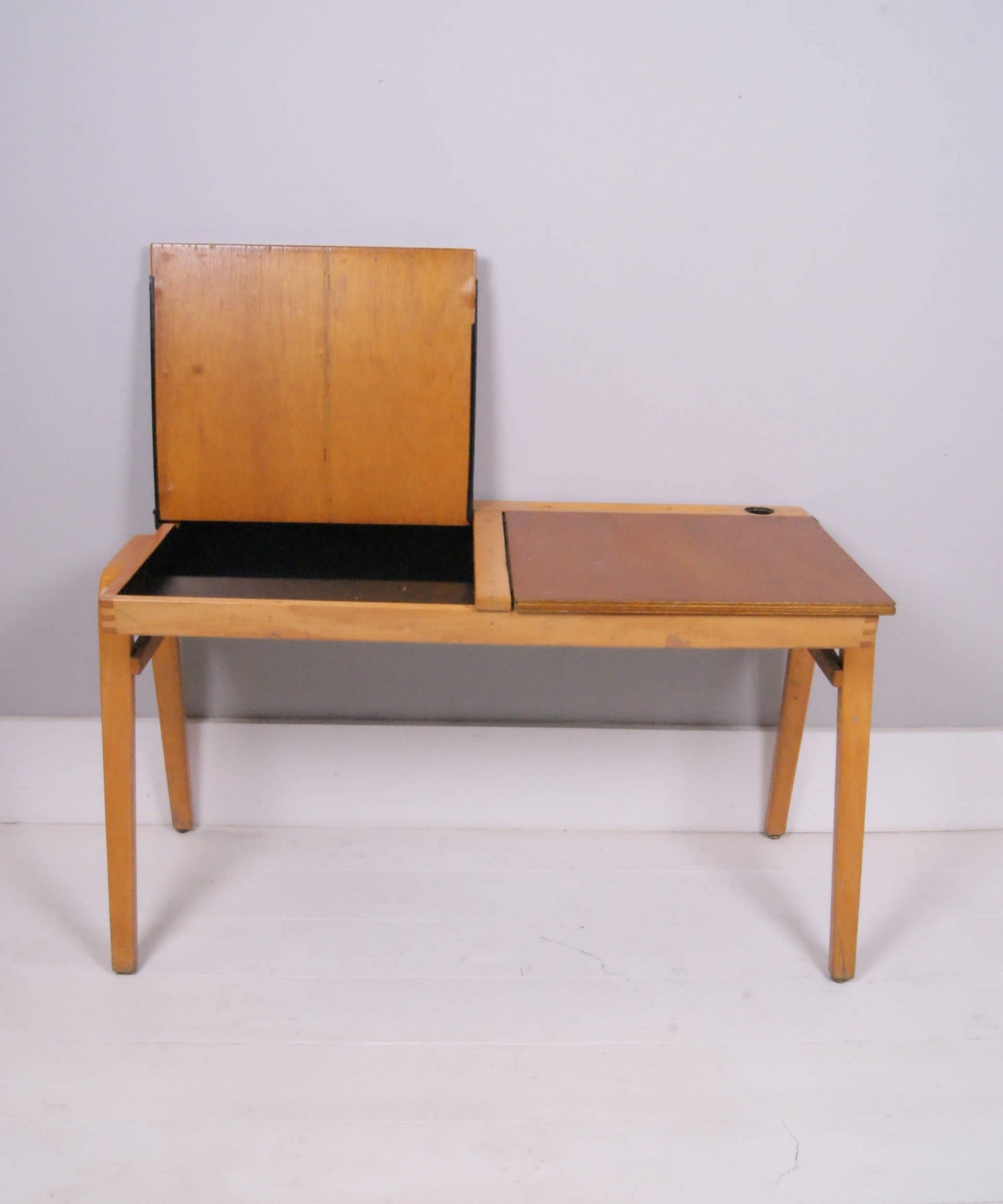 Children's Vintage Double Wooden Desk with Lift Up Lids