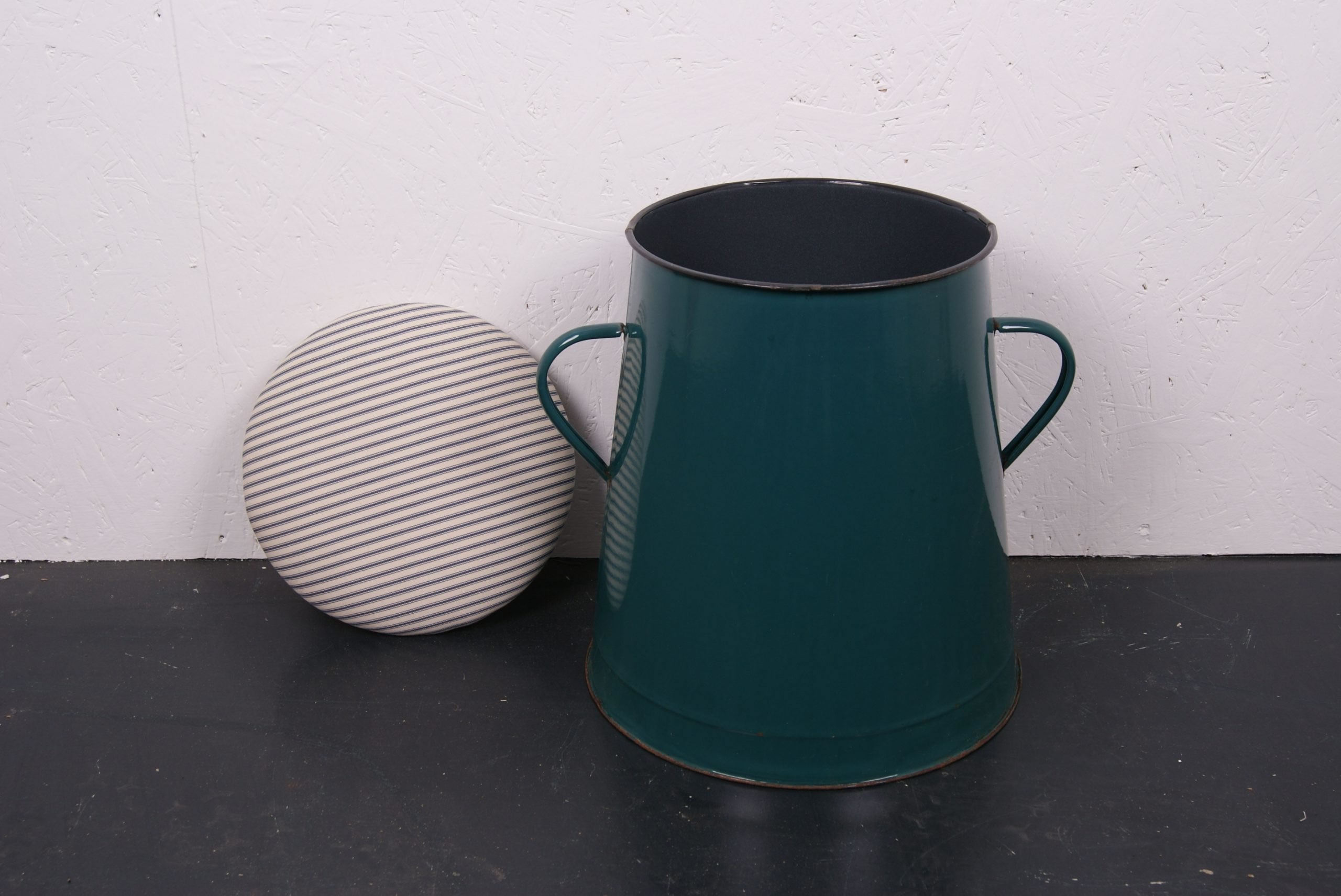 Medium Green Maggie with Blue Ticking Removable Seat Pad