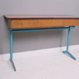Children's Vintage Double School Desk with Turquoise Metal Legs