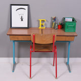 Children's Vintage Double School Desk with Turquoise Metal Legs