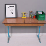 Children's Vintage Double School Desk with Turquoise Metal Legs