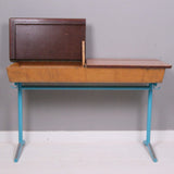 Children's Vintage Double School Desk with Turquoise Metal Legs