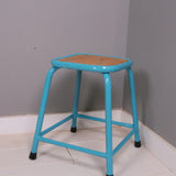 Children's Vintage Turquoise Metal Legged Stool with Wooden Seat