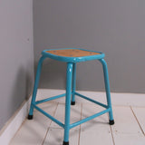 Children's Vintage Turquoise Metal Legged Stool with Wooden Seat
